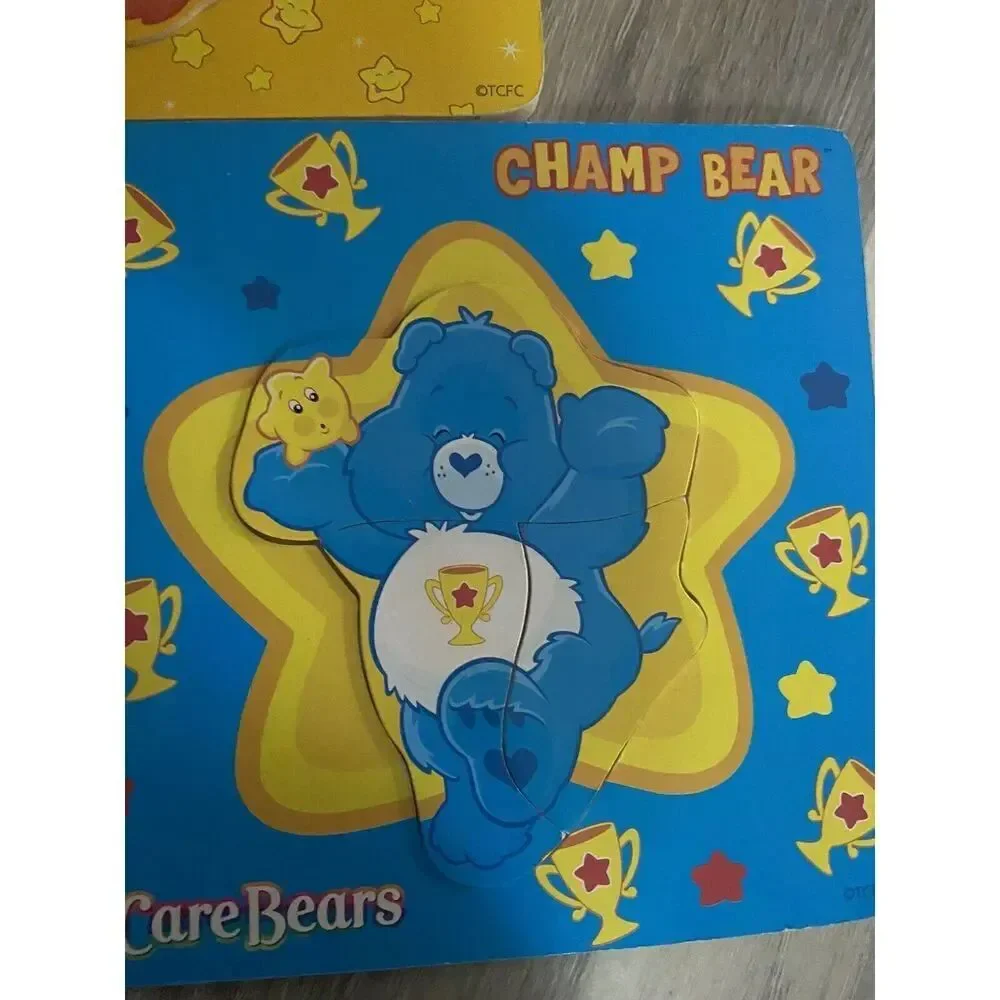 Care Bear Wooden Inlay Puzzles Tenderheart Love-a-Lot Laugh Funshine Bears 3 PCs
